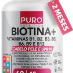 Biotina + Puro Nutrition Pele, Cabelo e Unhas, 45 mcg de Biotina por dose, Vitaminas B1, B2, B3, B5, B6, B9 e B12, 60 Cápsulas