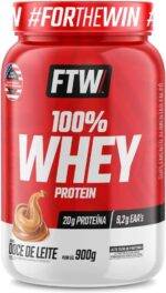 FTW 100% Whey Protein com Proteína Concentrada WPC, Suplemento Alimentar Pós-Treino em Pó com Fonte de Proteína do Soro do Leite, Alto Valor Biológico, Sem Glúten – Pote 900g (Sabor Doce de Leite)