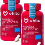 Magnésio Quelato Trio, Dimalato, Bisglicinato e Taurato com Vitamina B6 350mg Vhita 60 Cápsulas (2 unidades)