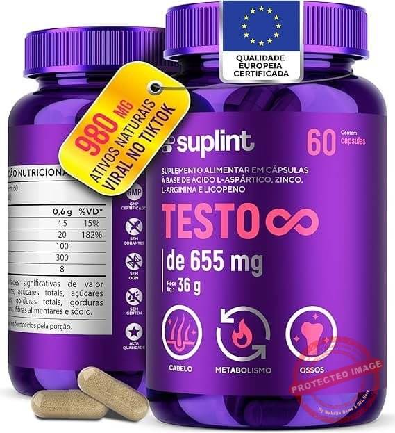 Suplemento-para-Homens-655-mg-com-Acido-Aspartico-L-Arginina-Zinco-e-Licopeno-Formula-Vegana-Sem-Gluten-60-Capsulas.jpg Suplemento para Homens 655 mg com Ácido Aspártico, L-Arginina, Zinco e Licopeno | Fórmula Vegana Sem Glúten | 60 Cápsulas - Imagem 1