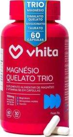 Vhita Magnesio Quelato Trio, Dimalato, Bisglicinato e Taurato, com Vitamina B6, 60 Cápsulas